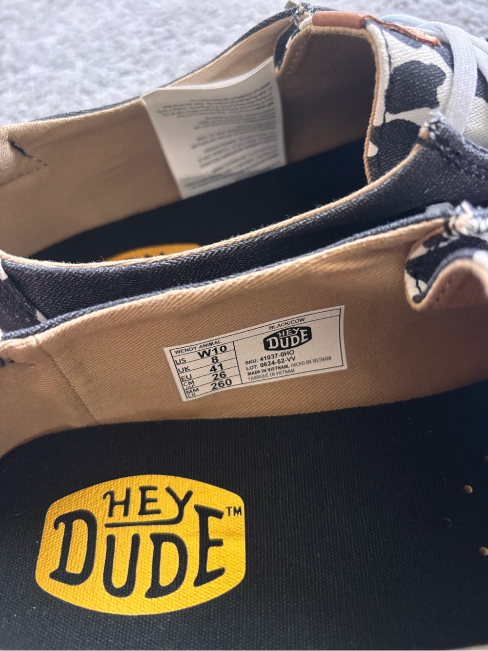 Hey Dude Wendy Cow Print Canvas Slip-On Shoes - Black & White - Picture 2 of 2